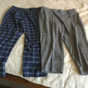 Set / bundle of 2 Lands End plaid sport knit pants size large petite EUC